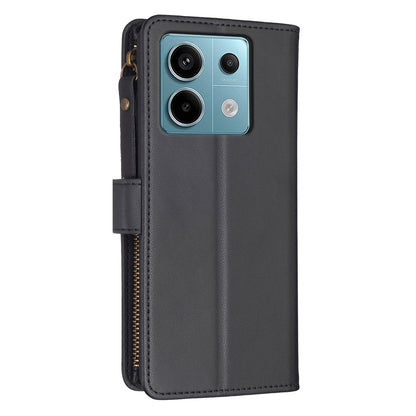 Xiaomi Redmi Note 13 Pro 4G Global Leather Flip Phone Case with Zipper Wallet and 9 Card Slots, Durable PU + TPU Material