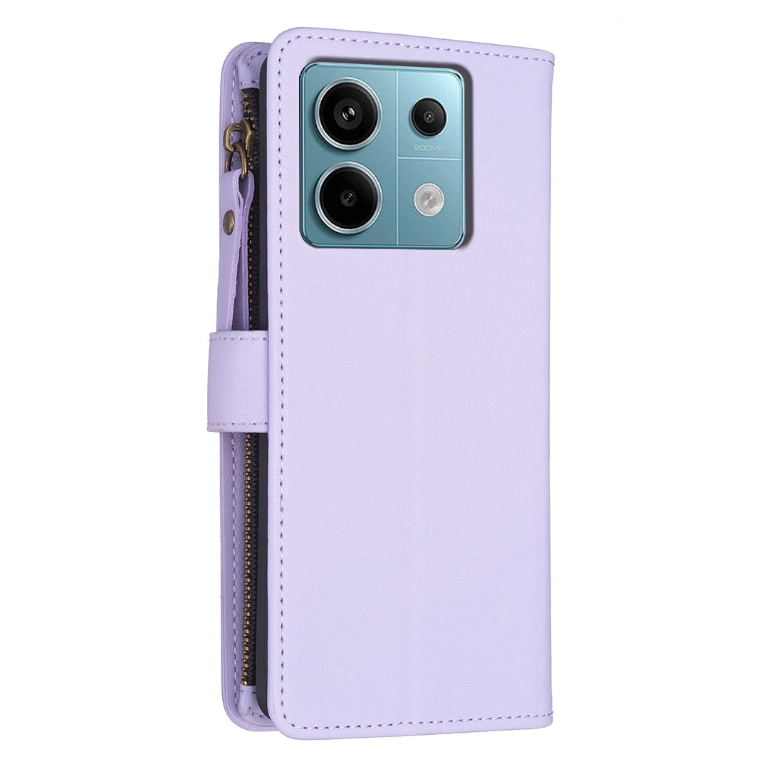 Xiaomi Redmi Note 13 Pro 4G Global Leather Flip Phone Case with Zipper Wallet and 9 Card Slots, Durable PU + TPU Material