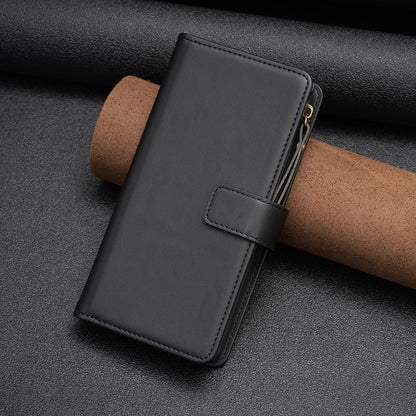 Xiaomi Poco M6 Pro 4G Leather Flip Phone Case with Zipper Wallet and 9 Card Slots, Durable PU + TPU Material