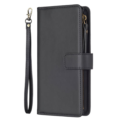 Xiaomi Poco M6 Pro 4G Leather Flip Phone Case with Zipper Wallet and 9 Card Slots, Durable PU + TPU Material