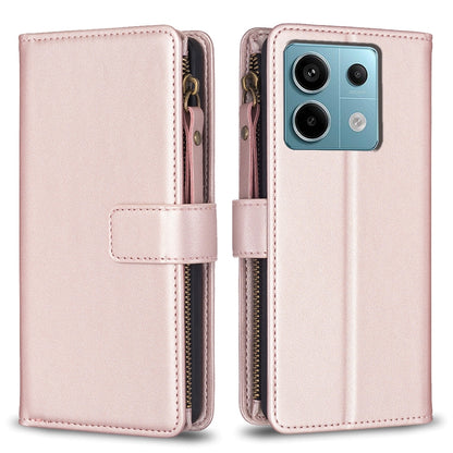 Xiaomi Poco M6 Pro 4G Leather Flip Phone Case with Zipper Wallet and 9 Card Slots, Durable PU + TPU Material