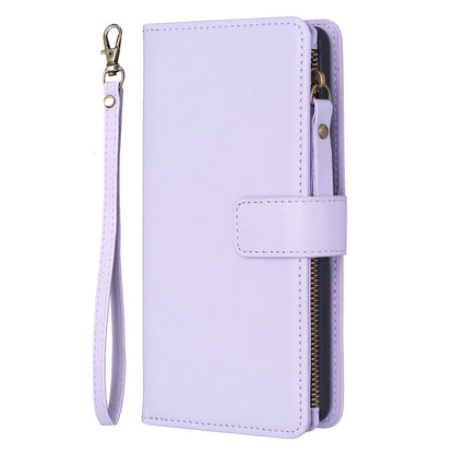 Xiaomi Poco M6 Pro 4G Leather Flip Phone Case with Zipper Wallet and 9 Card Slots, Durable PU + TPU Material