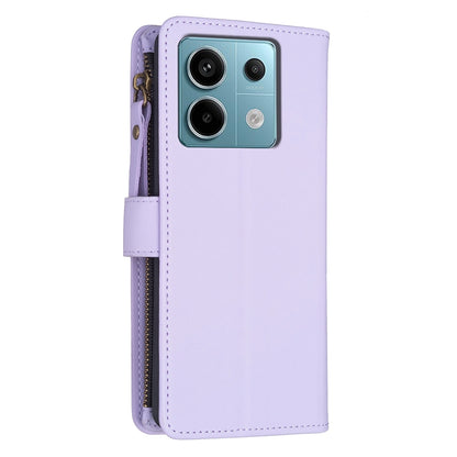 Xiaomi Poco M6 Pro 4G Leather Flip Phone Case with Zipper Wallet and 9 Card Slots, Durable PU + TPU Material