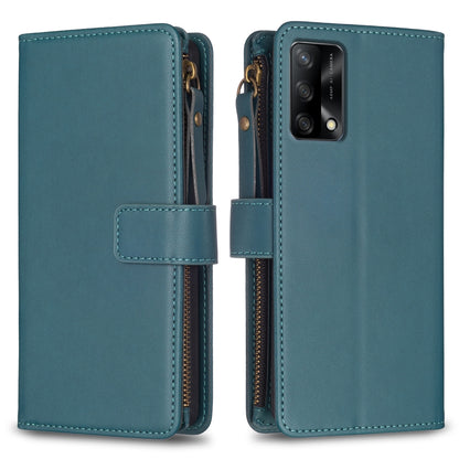 OPPO F19 4G Leather Flip Phone Case with Zipper Wallet and 9 Card Slots, Durable PU + TPU Material