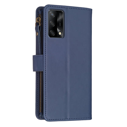 OPPO F19 4G Leather Flip Phone Case with Zipper Wallet and 9 Card Slots, Durable PU + TPU Material