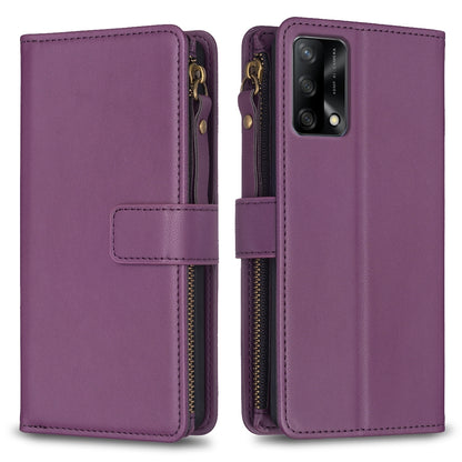 OPPO A74 4G Leather Flip Phone Case with Zipper Wallet and 9 Card Slots, Durable PU + TPU Material