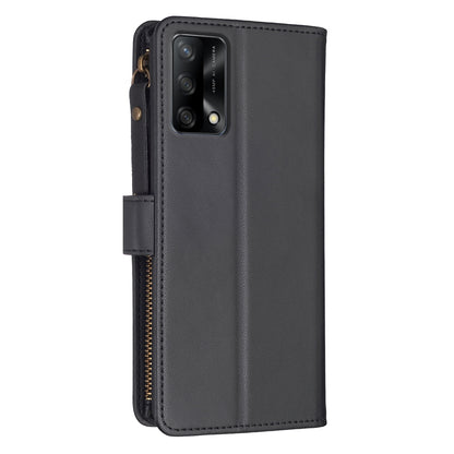OPPO A74 4G Leather Flip Phone Case with Zipper Wallet and 9 Card Slots, Durable PU + TPU Material