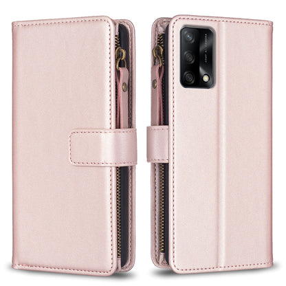 OPPO A74 4G Leather Flip Phone Case with Zipper Wallet and 9 Card Slots, Durable PU + TPU Material
