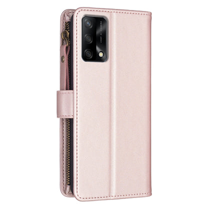 OPPO F19 4G Leather Flip Phone Case with Zipper Wallet and 9 Card Slots, Durable PU + TPU Material
