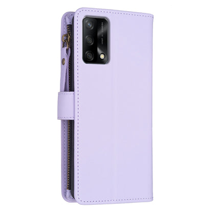 OPPO F19 4G Leather Flip Phone Case with Zipper Wallet and 9 Card Slots, Durable PU + TPU Material