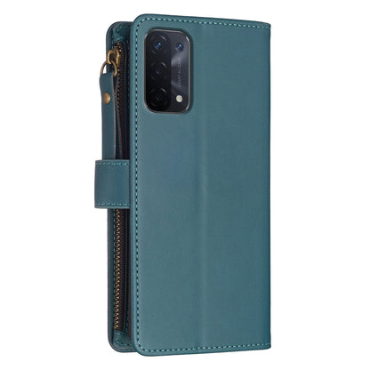 OPPO A54 5G Leather Flip Phone Case with Zipper Wallet and 9 Card Slots, Durable PU + TPU Material