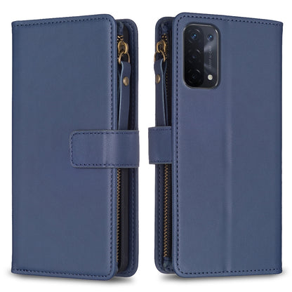 OPPO A74 5G Leather Flip Phone Case with Zipper Wallet and 9 Card Slots, Durable PU + TPU Material