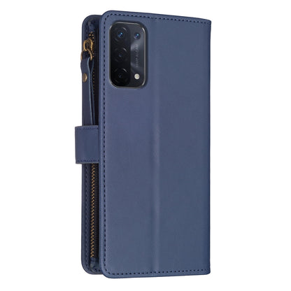 OPPO A54 5G Leather Flip Phone Case with Zipper Wallet and 9 Card Slots, Durable PU + TPU Material