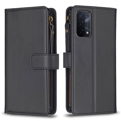 OPPO A74 5G Leather Flip Phone Case with Zipper Wallet and 9 Card Slots, Durable PU + TPU Material