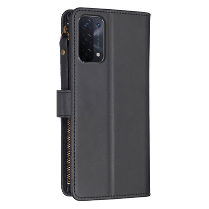 OPPO A54 5G Leather Flip Phone Case with Zipper Wallet and 9 Card Slots, Durable PU + TPU Material