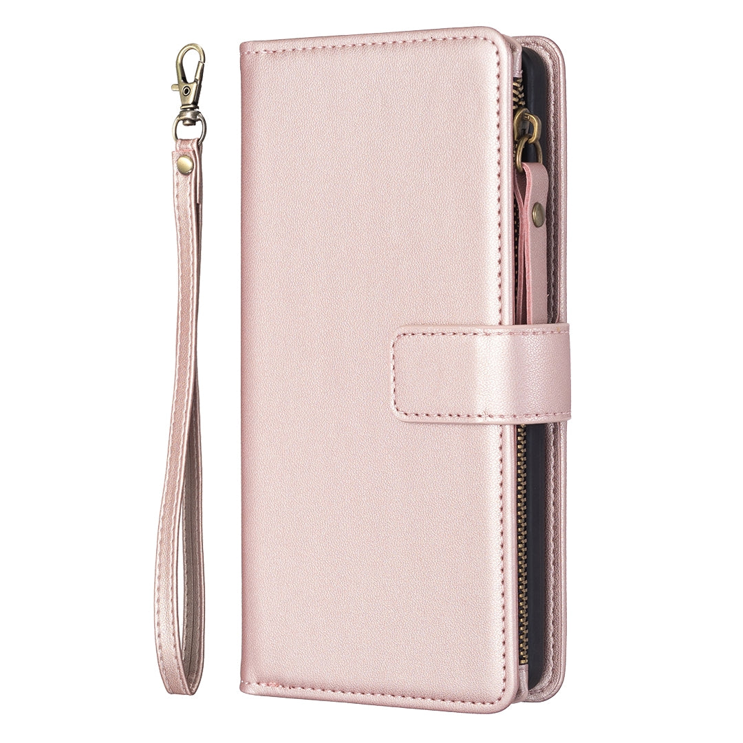 OPPO A54 5G Leather Flip Phone Case with Zipper Wallet and 9 Card Slots, Durable PU + TPU Material