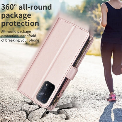 OPPO A54 5G Leather Flip Phone Case with Zipper Wallet and 9 Card Slots, Durable PU + TPU Material