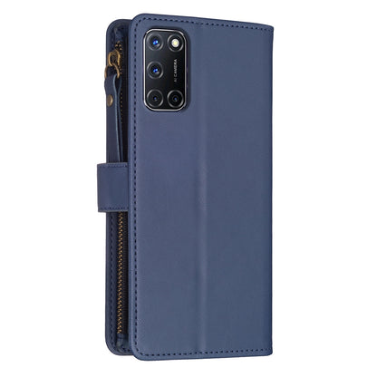 OPPO A92 Leather Flip Phone Case with Zipper Wallet and 9 Card Slots, Durable PU + TPU Material