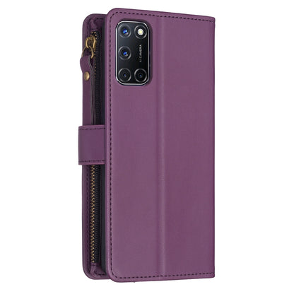 OPPO A72 Leather Flip Phone Case with Zipper Wallet and 9 Card Slots, Durable PU + TPU Material