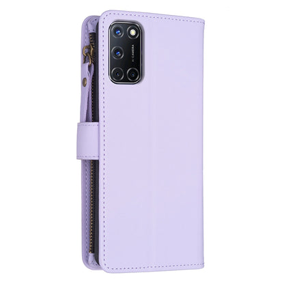 OPPO A92 Leather Flip Phone Case with Zipper Wallet and 9 Card Slots, Durable PU + TPU Material