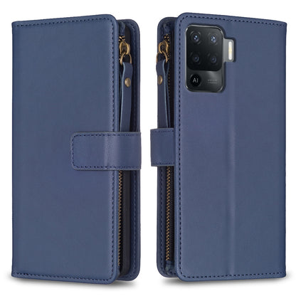 OPPO Reno5 F Leather Flip Phone Case with Zipper Wallet and 9 Card Slots, Durable PU + TPU Material