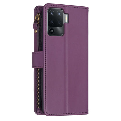 OPPO F19 Pro Leather Flip Phone Case with Zipper Wallet and 9 Card Slots, Durable PU + TPU Material