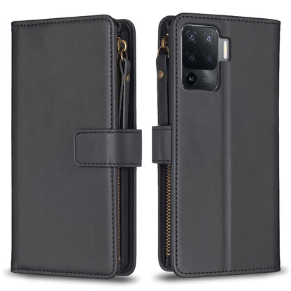 OPPO A94 4G Leather Flip Phone Case with Zipper Wallet and 9 Card Slots, Durable PU + TPU Material