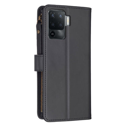 OPPO A94 4G Leather Flip Phone Case with Zipper Wallet and 9 Card Slots, Durable PU + TPU Material