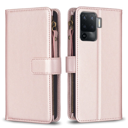 OPPO Reno5 F Leather Flip Phone Case with Zipper Wallet and 9 Card Slots, Durable PU + TPU Material