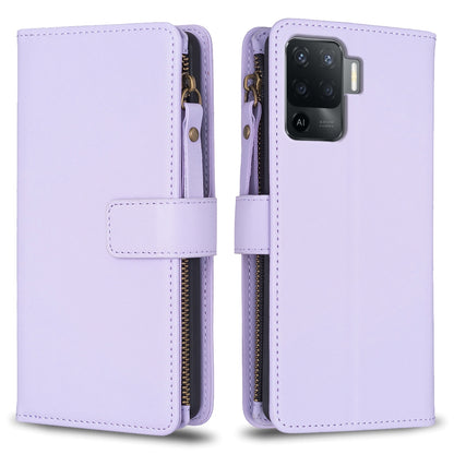 OPPO A94 4G Leather Flip Phone Case with Zipper Wallet and 9 Card Slots, Durable PU + TPU Material