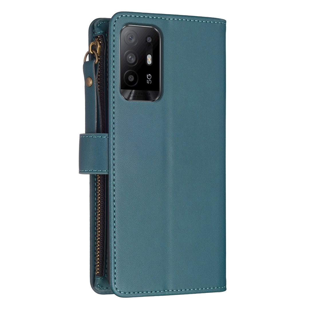 OPPO Reno5 Z 5G Leather Flip Phone Case with Zipper Wallet and 9 Card Slots, Durable PU + TPU Material