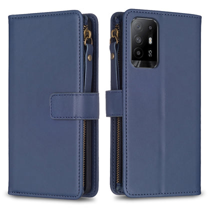 OPPO F19 Pro+ Leather Flip Phone Case with Zipper Wallet and 9 Card Slots, Durable PU + TPU Material