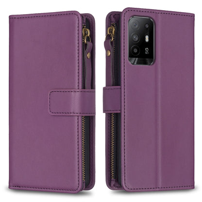 OPPO F19 Pro+ Leather Flip Phone Case with Zipper Wallet and 9 Card Slots, Durable PU + TPU Material