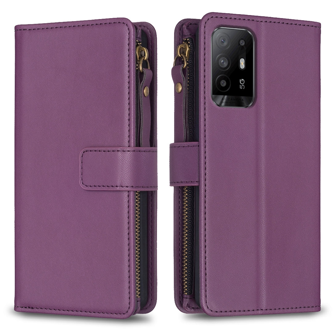 OPPO Reno5 Z 5G Leather Flip Phone Case with Zipper Wallet and 9 Card Slots, Durable PU + TPU Material