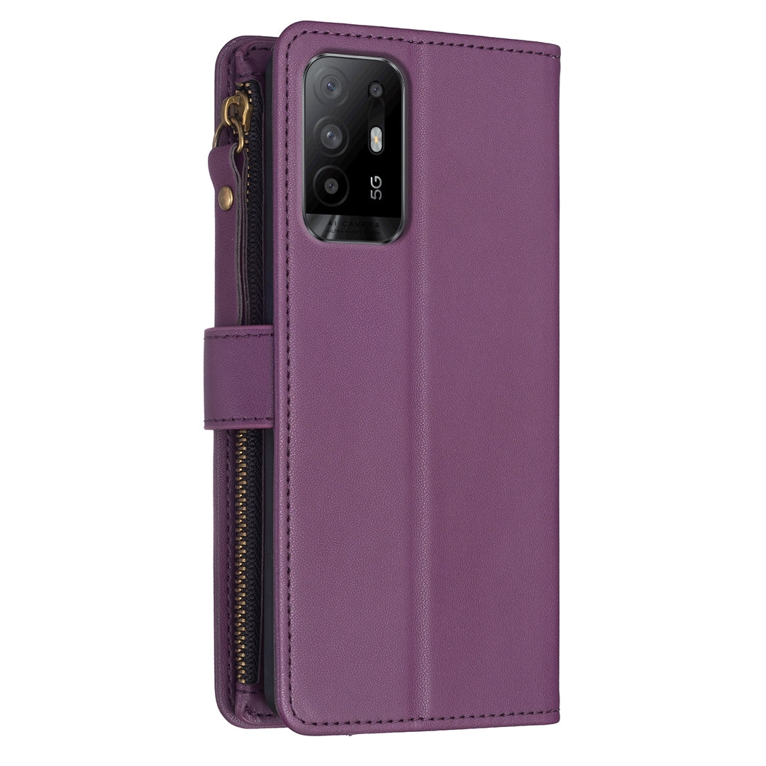OPPO Reno5 Z 5G Leather Flip Phone Case with Zipper Wallet and 9 Card Slots, Durable PU + TPU Material