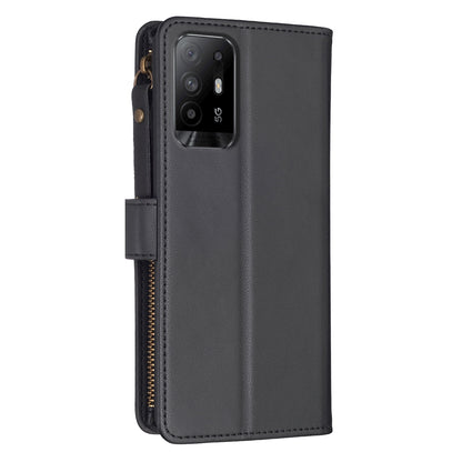 OPPO F19 Pro+ Leather Flip Phone Case with Zipper Wallet and 9 Card Slots, Durable PU + TPU Material