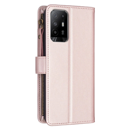 OPPO Reno5 Z 5G Leather Flip Phone Case with Zipper Wallet and 9 Card Slots, Durable PU + TPU Material