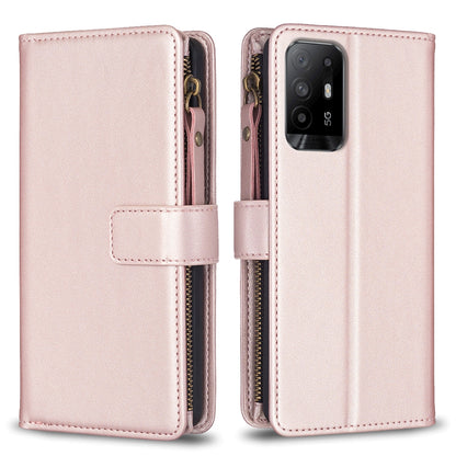 OPPO Reno5 Z 5G Leather Flip Phone Case with Zipper Wallet and 9 Card Slots, Durable PU + TPU Material
