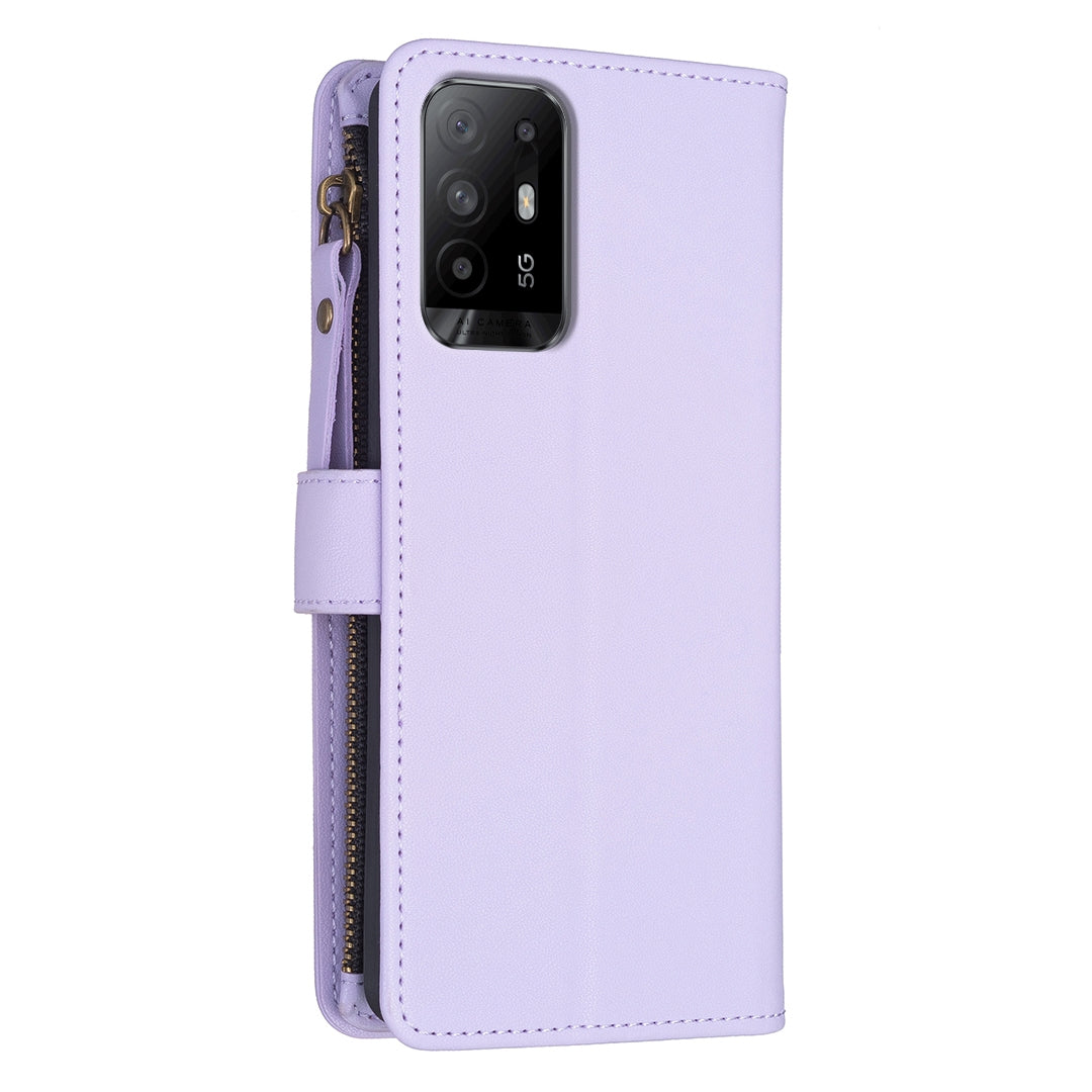 OPPO A94 5G Leather Flip Phone Case with Zipper Wallet and 9 Card Slots, Durable PU + TPU Material