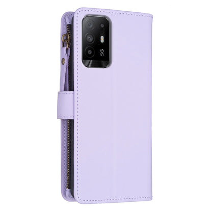 OPPO A94 5G Leather Flip Phone Case with Zipper Wallet and 9 Card Slots, Durable PU + TPU Material