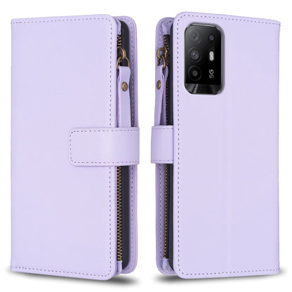 OPPO A94 5G Leather Flip Phone Case with Zipper Wallet and 9 Card Slots, Durable PU + TPU Material