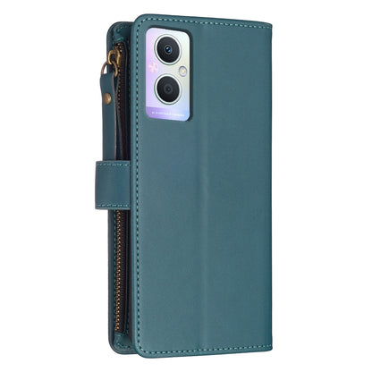 OPPO Reno7 Z Leather Flip Phone Case with Zipper Wallet and 9 Card Slots, Durable PU + TPU Material