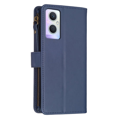 OPPO A96 5G Leather Flip Phone Case with Zipper Wallet and 9 Card Slots, Durable PU + TPU Material