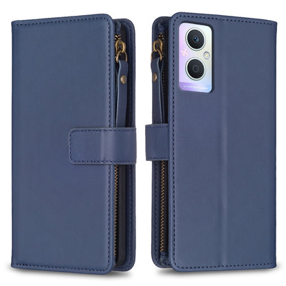 OPPO Reno7 Z Leather Flip Phone Case with Zipper Wallet and 9 Card Slots, Durable PU + TPU Material