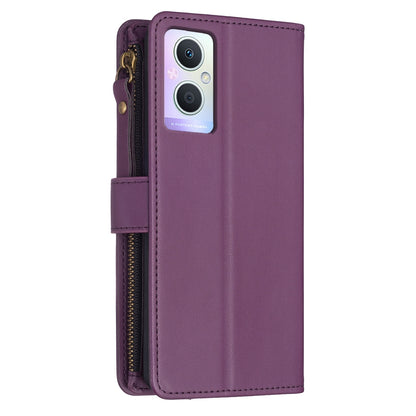 OPPO Reno7 Z Leather Flip Phone Case with Zipper Wallet and 9 Card Slots, Durable PU + TPU Material