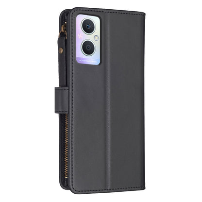 OPPO Reno7 Z Leather Flip Phone Case with Zipper Wallet and 9 Card Slots, Durable PU + TPU Material