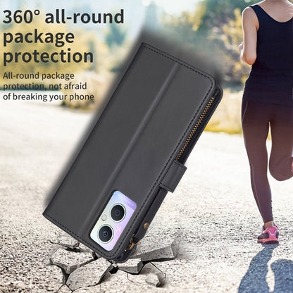 OPPO Reno7 Z Leather Flip Phone Case with Zipper Wallet and 9 Card Slots, Durable PU + TPU Material