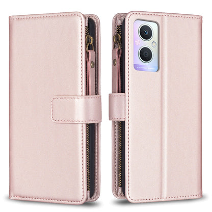 OPPO Reno7 Z Leather Flip Phone Case with Zipper Wallet and 9 Card Slots, Durable PU + TPU Material