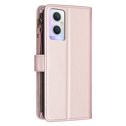 OPPO A96 5G Leather Flip Phone Case with Zipper Wallet and 9 Card Slots, Durable PU + TPU Material