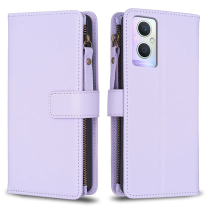 OPPO A96 5G Leather Flip Phone Case with Zipper Wallet and 9 Card Slots, Durable PU + TPU Material